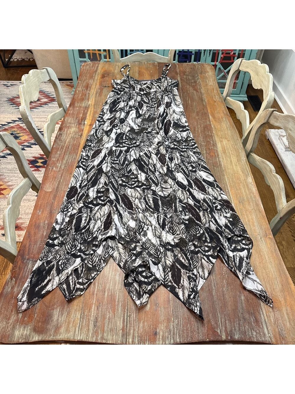 Lisa Vintage Feather Print Maxi Dress Black and White Size 12